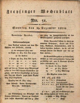 Freisinger Wochenblatt Sonntag 19. Dezember 1824