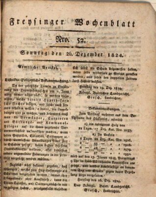 Freisinger Wochenblatt Sonntag 26. Dezember 1824