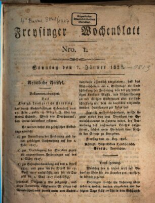 Freisinger Wochenblatt Sonntag 7. Januar 1827