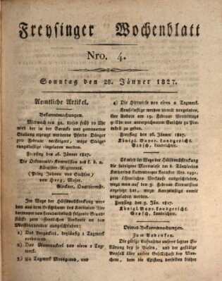 Freisinger Wochenblatt Sonntag 28. Januar 1827