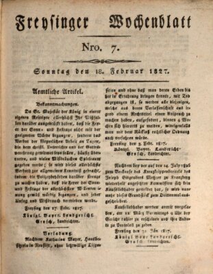 Freisinger Wochenblatt Sonntag 18. Februar 1827