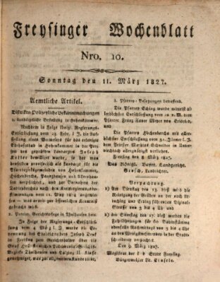 Freisinger Wochenblatt Sonntag 11. März 1827