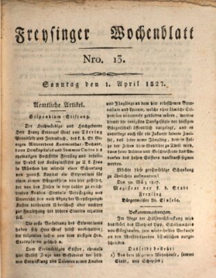 Freisinger Wochenblatt Sonntag 1. April 1827