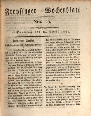 Freisinger Wochenblatt Sonntag 15. April 1827