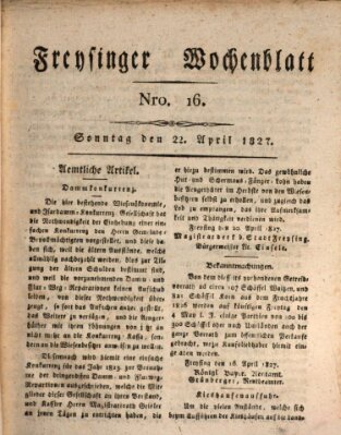 Freisinger Wochenblatt Sonntag 22. April 1827