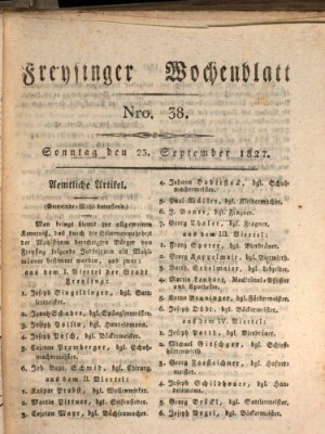 Freisinger Wochenblatt Sonntag 23. September 1827