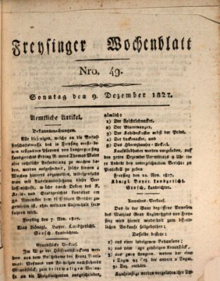 Freisinger Wochenblatt Sonntag 9. Dezember 1827