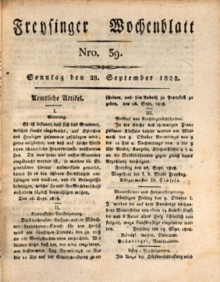 Freisinger Wochenblatt Sonntag 28. September 1828