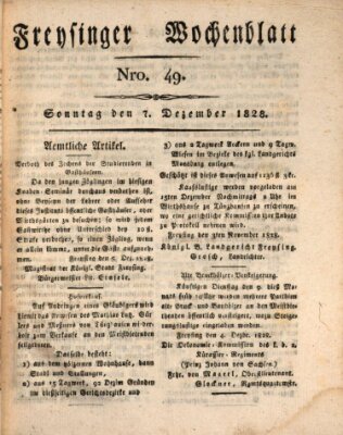 Freisinger Wochenblatt Sonntag 7. Dezember 1828