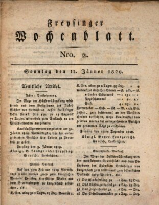 Freisinger Wochenblatt Sonntag 11. Januar 1829