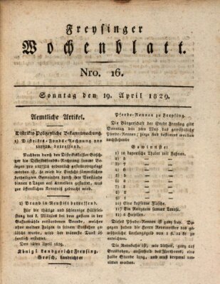 Freisinger Wochenblatt Sonntag 19. April 1829