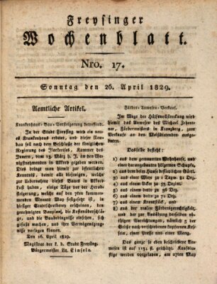 Freisinger Wochenblatt Sonntag 26. April 1829