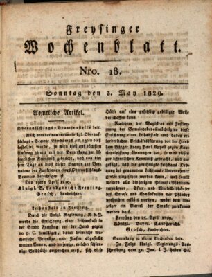 Freisinger Wochenblatt Sonntag 3. Mai 1829