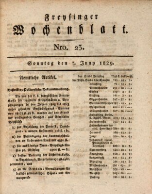 Freisinger Wochenblatt Sonntag 7. Juni 1829