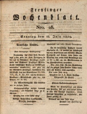 Freisinger Wochenblatt Sonntag 12. Juli 1829