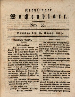 Freisinger Wochenblatt Sonntag 16. August 1829