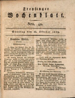 Freisinger Wochenblatt Sonntag 18. Oktober 1829