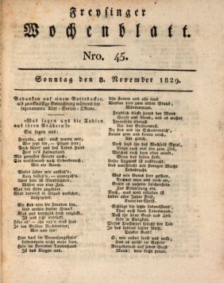 Freisinger Wochenblatt Sonntag 8. November 1829