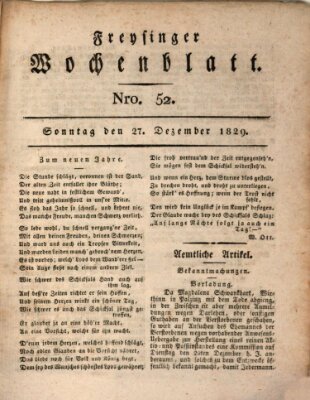 Freisinger Wochenblatt Sonntag 27. Dezember 1829