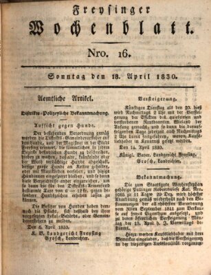 Freisinger Wochenblatt Sonntag 18. April 1830