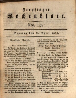 Freisinger Wochenblatt Sonntag 25. April 1830