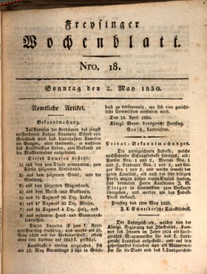 Freisinger Wochenblatt Sonntag 2. Mai 1830