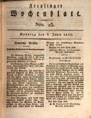 Freisinger Wochenblatt Sonntag 6. Juni 1830