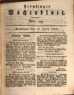 Freisinger Wochenblatt Sonntag 18. Juli 1830