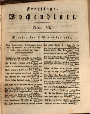 Freisinger Wochenblatt Sonntag 5. September 1830