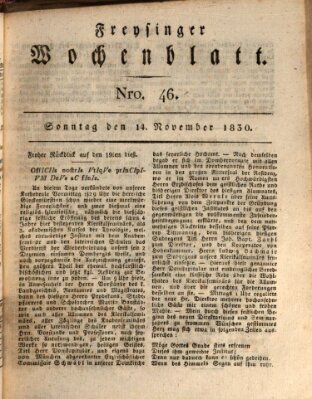 Freisinger Wochenblatt Sonntag 14. November 1830