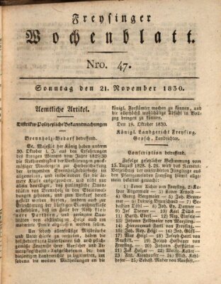 Freisinger Wochenblatt Sonntag 21. November 1830