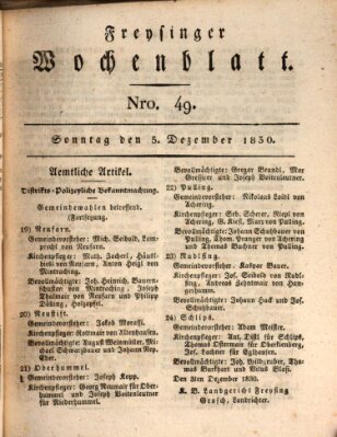 Freisinger Wochenblatt Sonntag 5. Dezember 1830