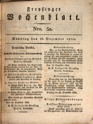 Freisinger Wochenblatt Sonntag 26. Dezember 1830