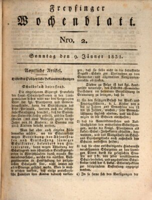 Freisinger Wochenblatt Sonntag 9. Januar 1831