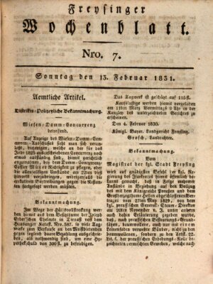 Freisinger Wochenblatt Sonntag 13. Februar 1831