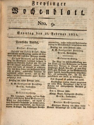 Freisinger Wochenblatt Sonntag 27. Februar 1831