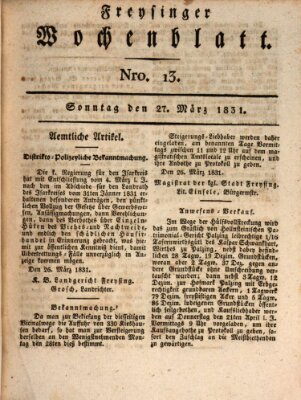 Freisinger Wochenblatt Sonntag 27. März 1831