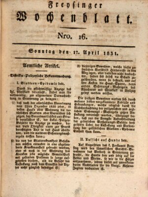 Freisinger Wochenblatt Sonntag 17. April 1831