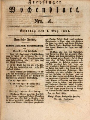 Freisinger Wochenblatt Sonntag 1. Mai 1831