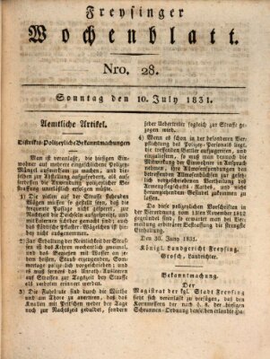 Freisinger Wochenblatt Sonntag 10. Juli 1831