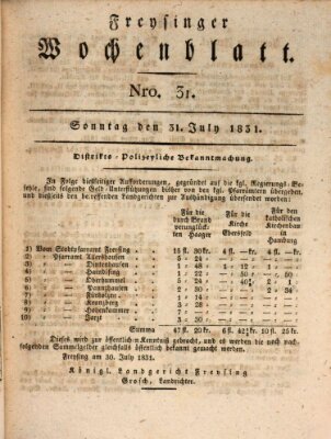 Freisinger Wochenblatt Sonntag 31. Juli 1831