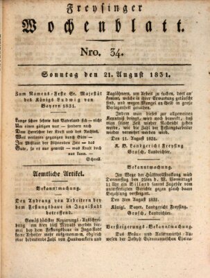 Freisinger Wochenblatt Sonntag 21. August 1831