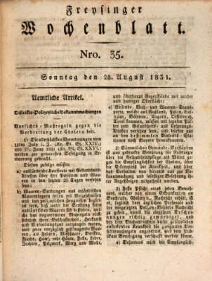 Freisinger Wochenblatt Sonntag 28. August 1831