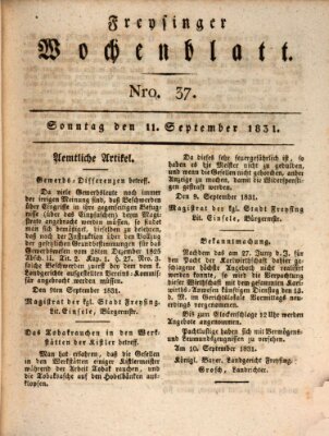 Freisinger Wochenblatt Sonntag 11. September 1831