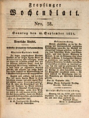 Freisinger Wochenblatt Sonntag 18. September 1831