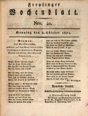 Freisinger Wochenblatt Sonntag 2. Oktober 1831