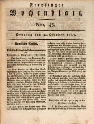 Freisinger Wochenblatt Sonntag 23. Oktober 1831