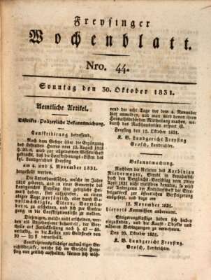 Freisinger Wochenblatt Sonntag 30. Oktober 1831