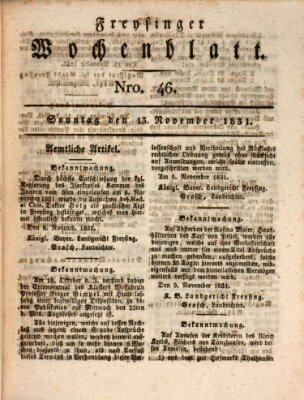 Freisinger Wochenblatt Sonntag 13. November 1831