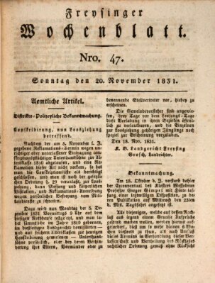 Freisinger Wochenblatt Sonntag 20. November 1831